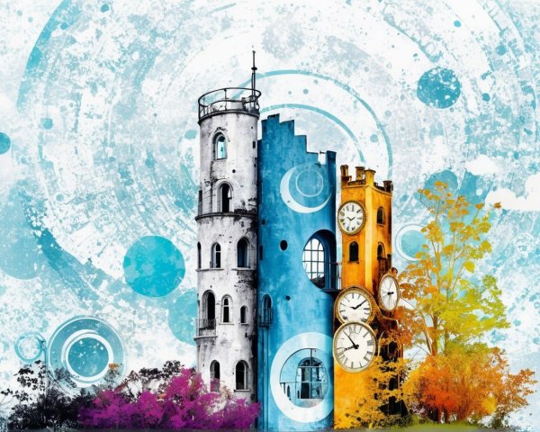 Whimsical Abstract Castle Tower with Vibrant Colors