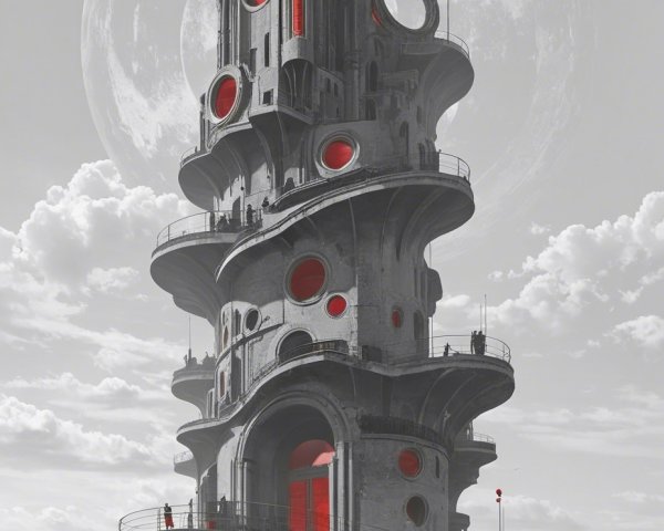 Futuristic Spiral Structure with Circular Windows