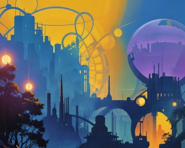 Futuristic Cityscape with Person on Hilltop View