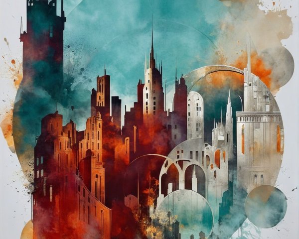 Vibrant Abstract Cityscape with Geometric Shapes