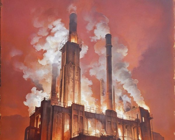 Dramatic Factory Fire with Thick Smoke and Flames