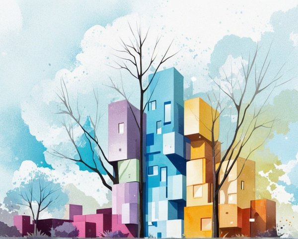 Colorful Abstract Modern Architecture with Geometric Shapes
