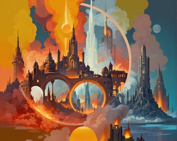 Fantastical Landscape with Otherworldly Architecture