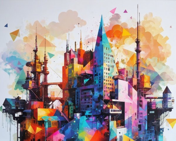 Vibrant Abstract Cityscape with Geometric Shapes