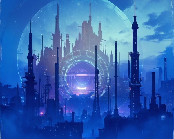 Cybercity Nightscape with Neon Lights and Smoke