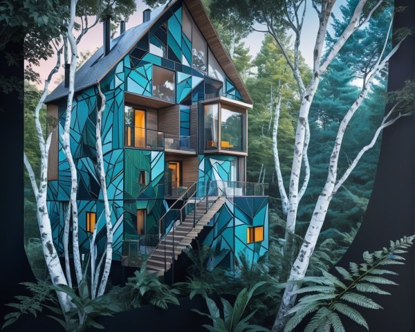 Modern House with Angular Design in Forest Setting