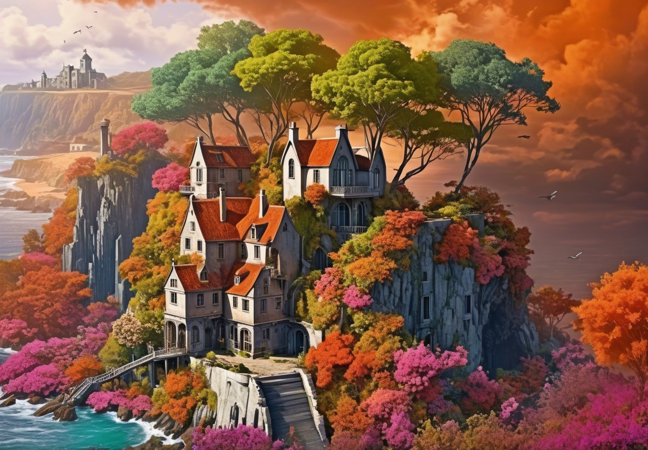Cliffside Village Surrounded by Colorful Nature