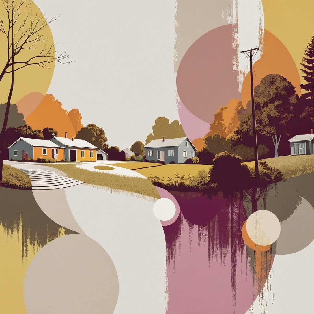 Serene Landscape with Quaint Houses and Gentle Hills