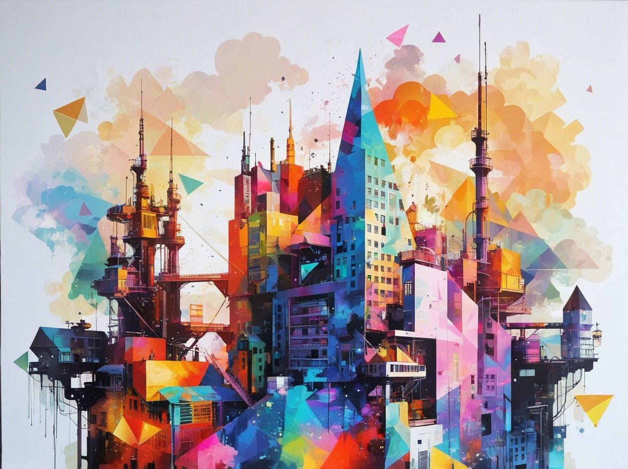 Vibrant Abstract Cityscape with Geometric Shapes