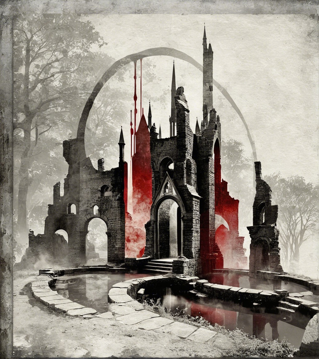 Haunting Ancient Ruins in a Misty Landscape