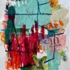 Abstract Cityscape in Warm Orange and Turquoise Hues