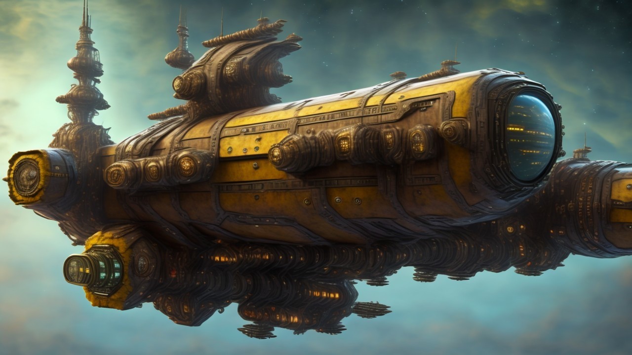 Intricately Designed Spaceship in Cosmic Backdrop