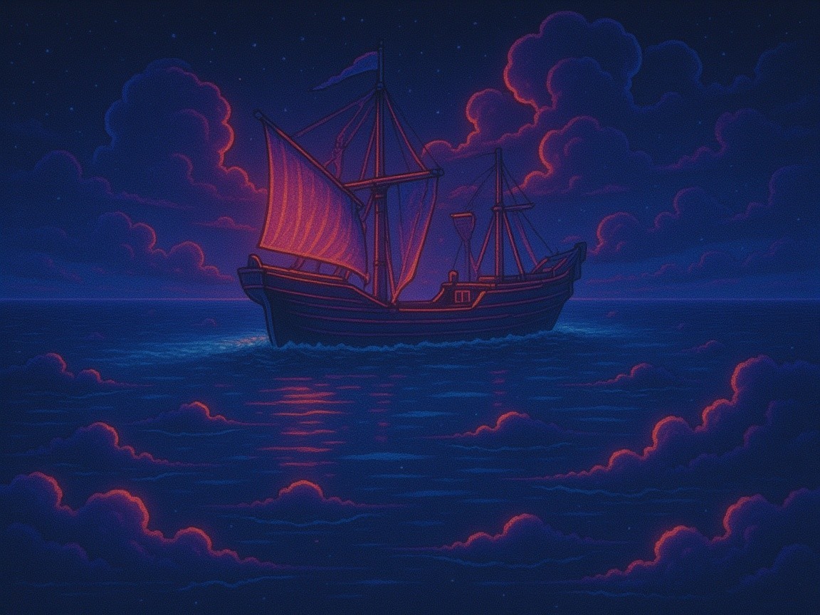 Majestic ship sailing on tranquil sea at sunset