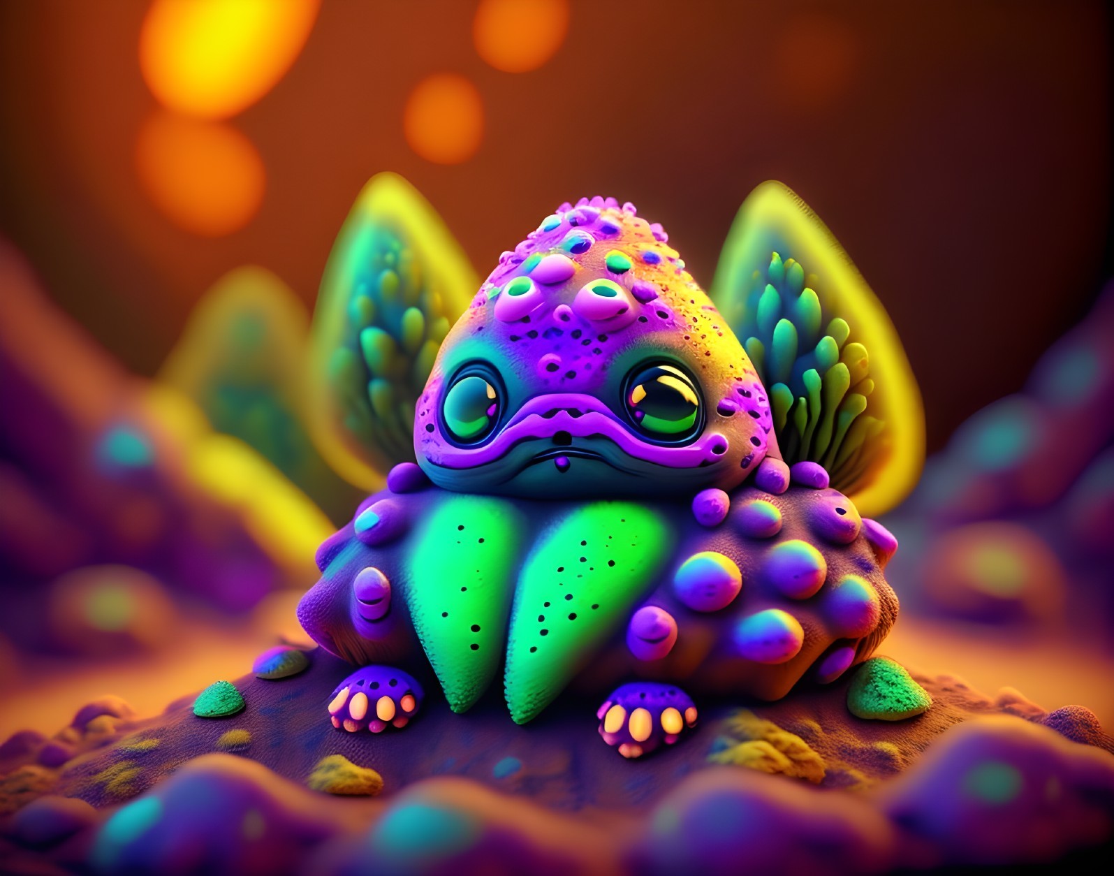 Whimsical Cartoon Creature with Colorful Features