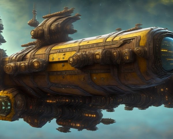 Intricately Designed Spaceship in Cosmic Backdrop