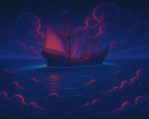 Majestic ship sailing on tranquil sea at sunset