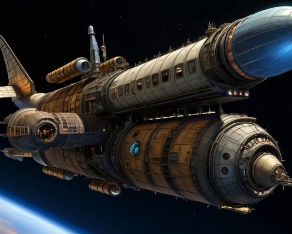 Futuristic spacecraft design in cosmic setting
