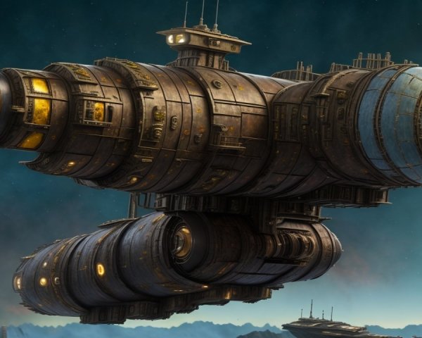 Retro-futuristic spaceship in cosmic backdrop design