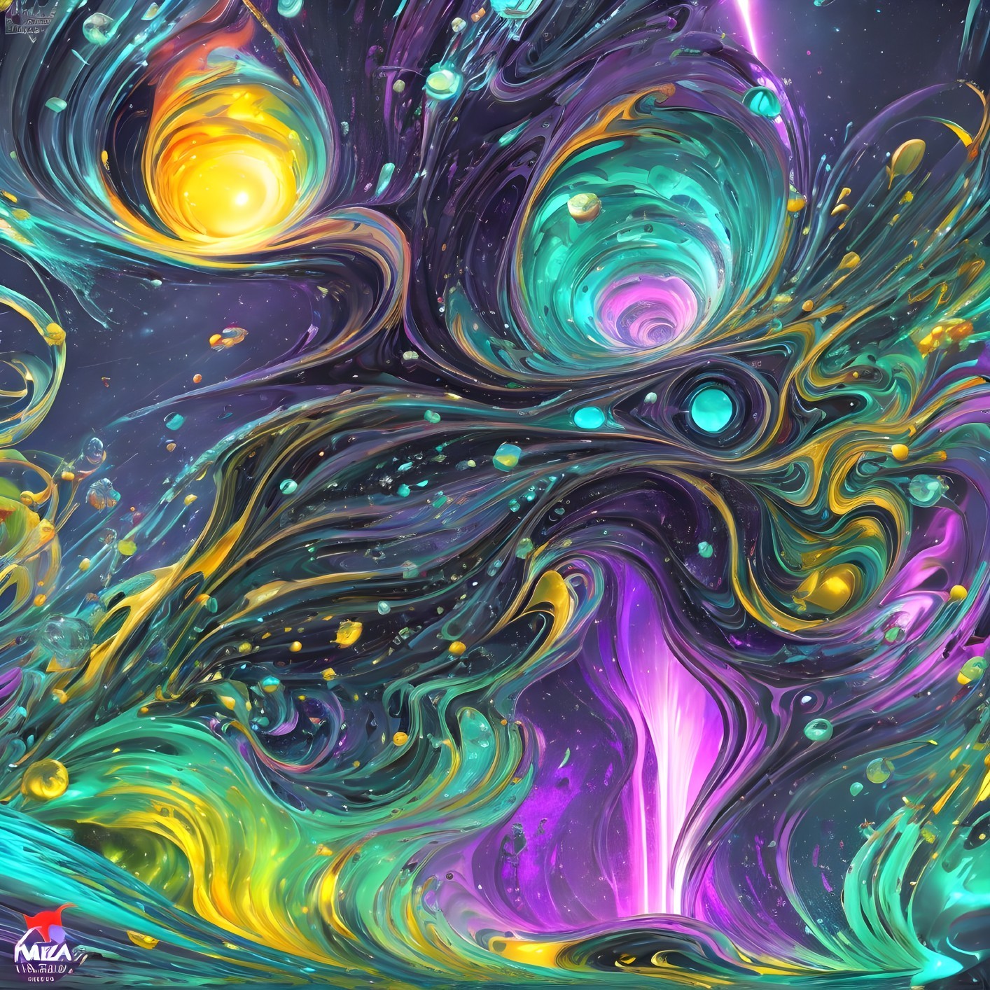 Vibrant Abstract Composition with Swirling Colors