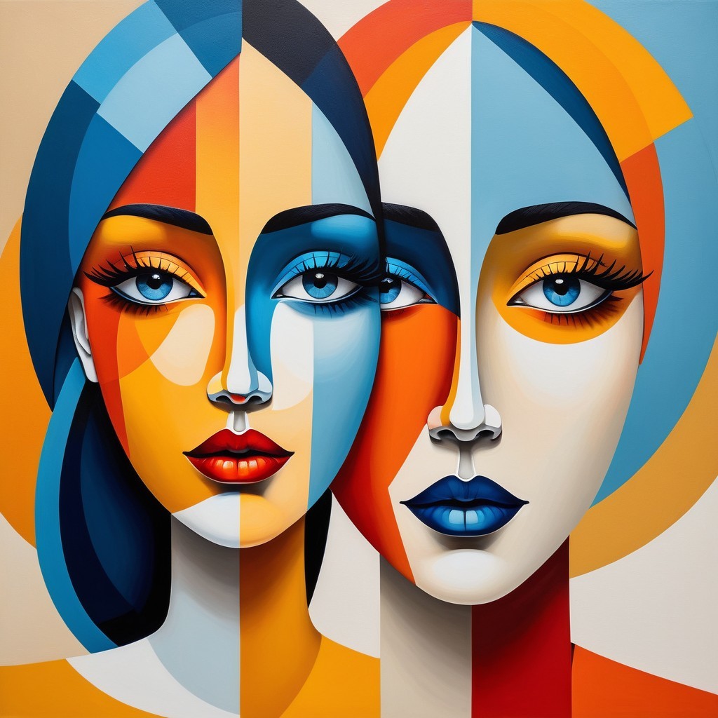Modern Artwork of Two Stylized Female Faces