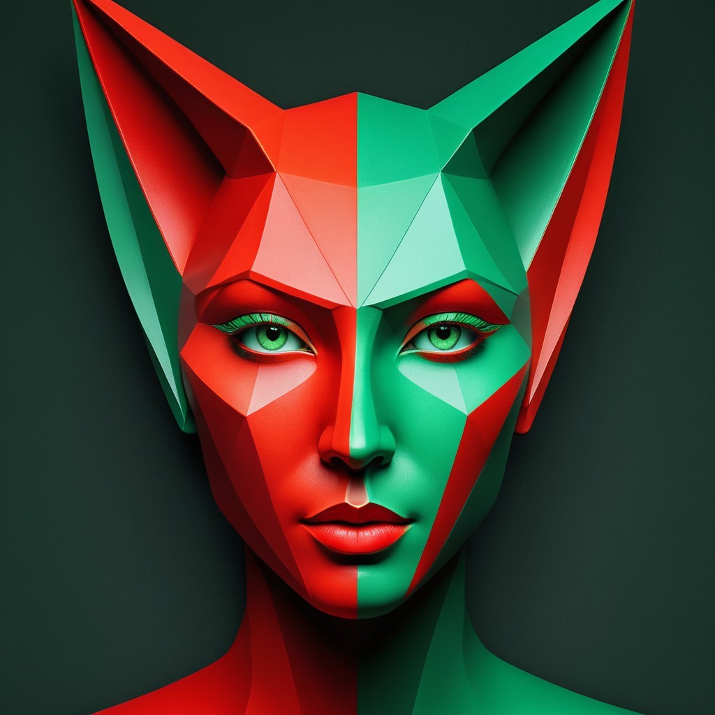 Geometric Portrait of a Female Figure with Cat Ears