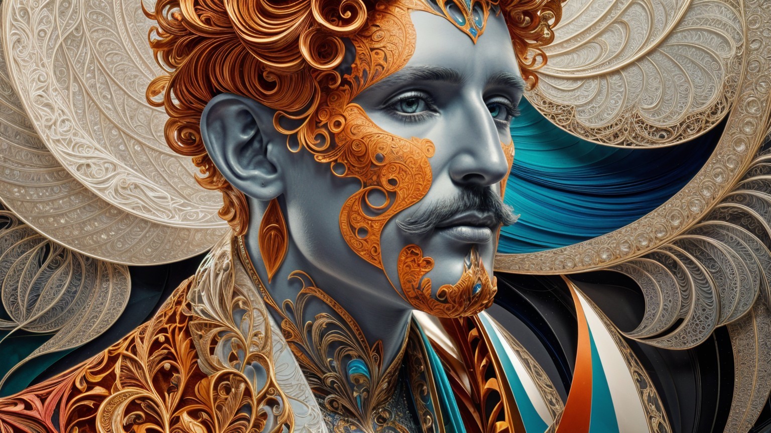 Intricate Male Figure with Colorful Facial Patterns