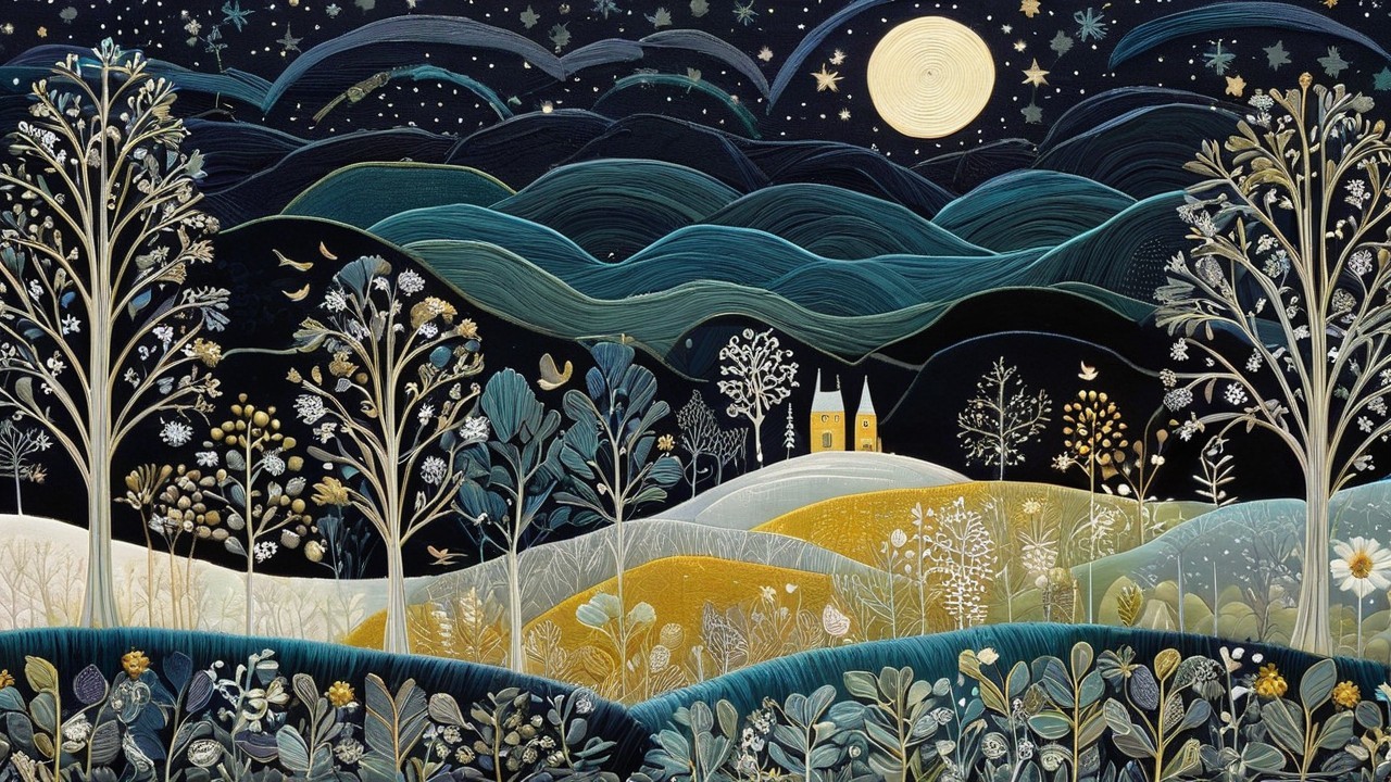 Moonlit Night Scene with Hills and Quaint Towers