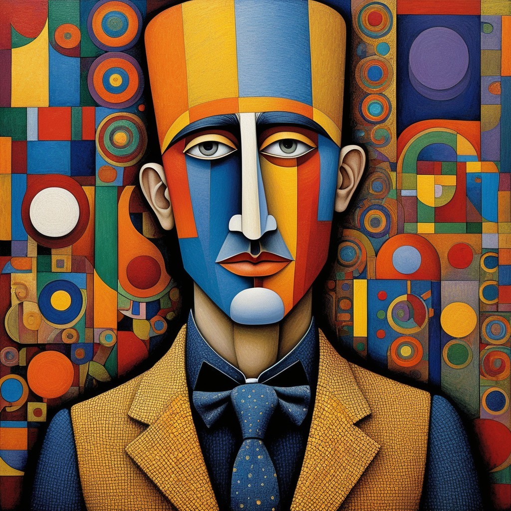 Stylized portrait with geometric face and vibrant colors