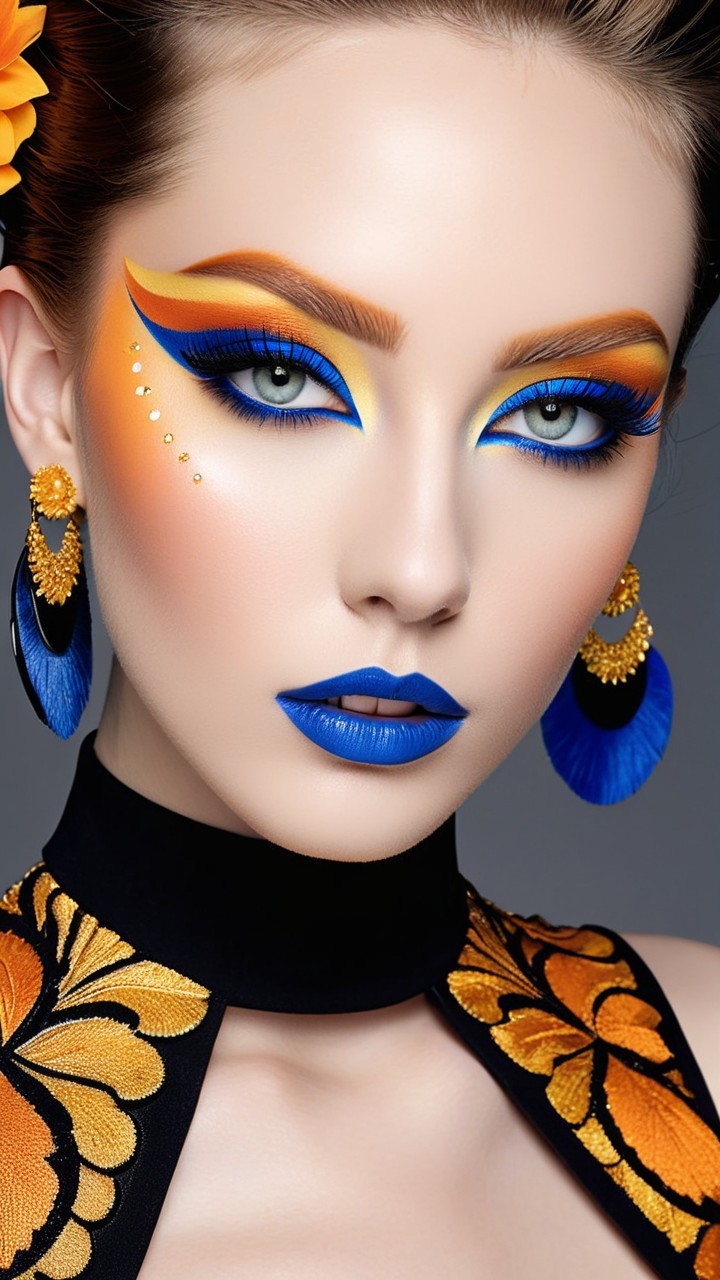 Vibrant Blue Lips and Dramatic Eye Makeup Look