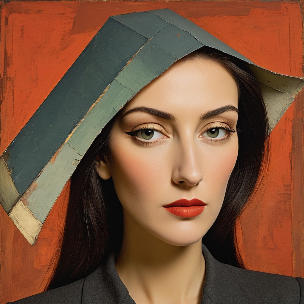 Portrait of a model with bold makeup and unique hat