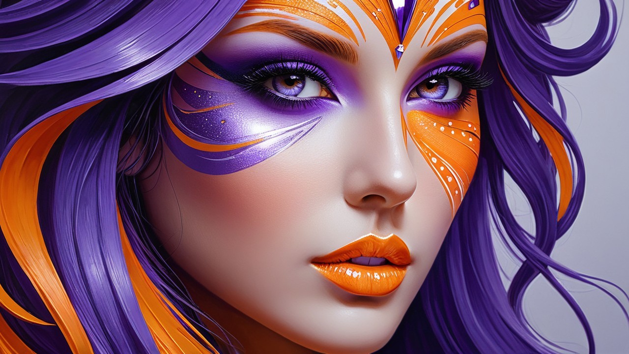 Portrait of a Woman with Vibrant Face Paint and Hair