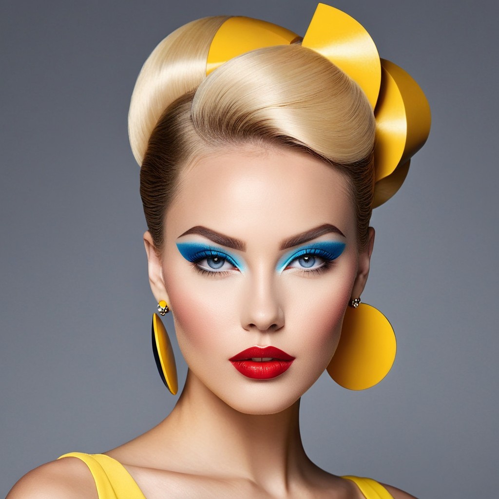 Model with Elegant Hairstyle and Bold Makeup Details