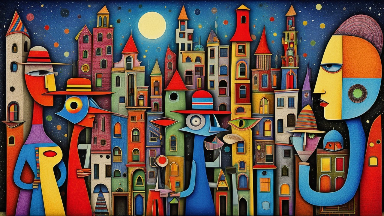 Vibrant Abstract City Scene with Colorful Buildings