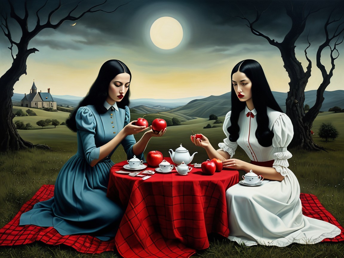Moonlit Landscape with Women at Table and Apple