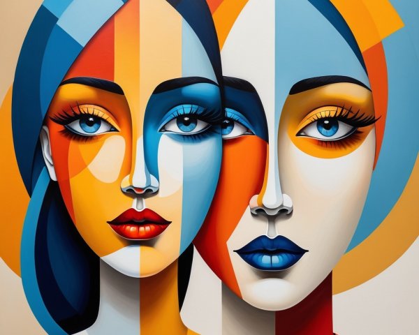 Modern Artwork of Two Stylized Female Faces