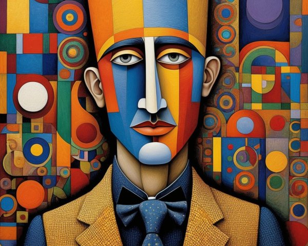 Stylized portrait with geometric face and vibrant colors