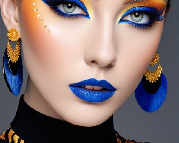 Vibrant Blue Lips and Dramatic Eye Makeup Look