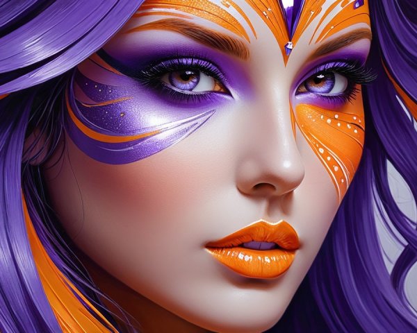Portrait of a Woman with Vibrant Face Paint and Hair