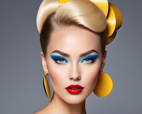 Model with Elegant Hairstyle and Bold Makeup Details