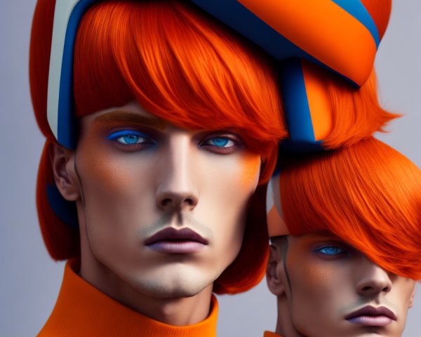 Stylized Male Figures with Orange Hair and Blue Accents