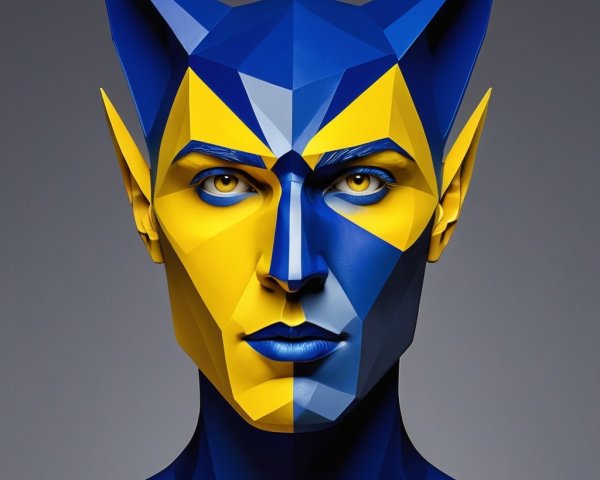 Stylized Humanoid Face with Geometric Shapes and Colors
