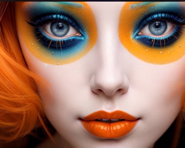 Portrait of a model with vibrant orange hair and makeup