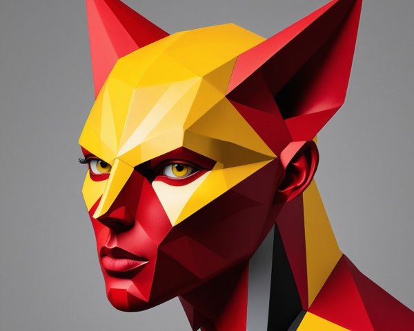 Geometric Portrait of a Feline-Inspired Character