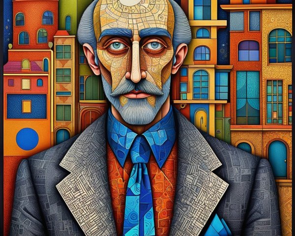 Stylized Portrait of a Man in Urban Landscape