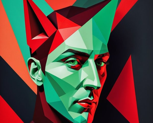 Geometric Portrait of a Man with Feline Features
