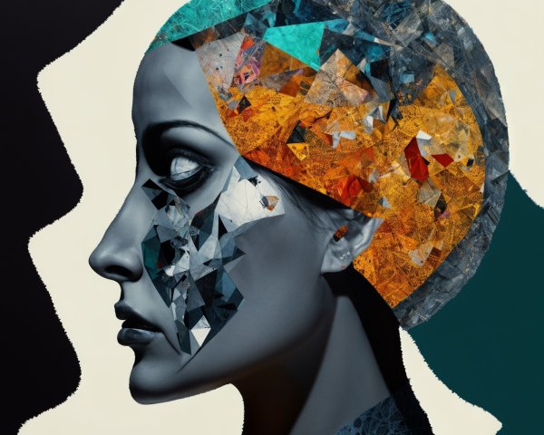 Stylized Profile of a Woman with Geometric Head