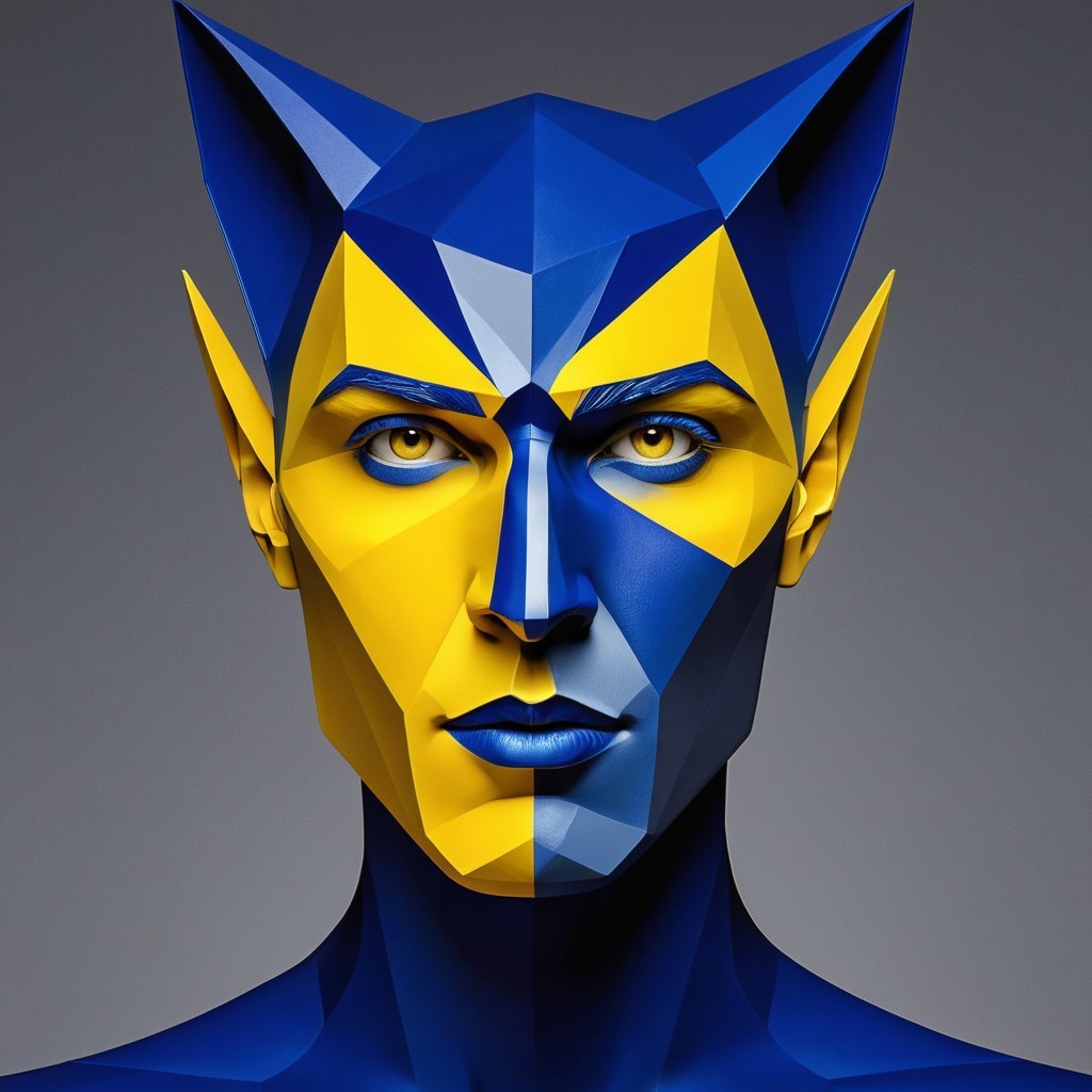 Stylized Humanoid Face with Geometric Shapes and Colors
