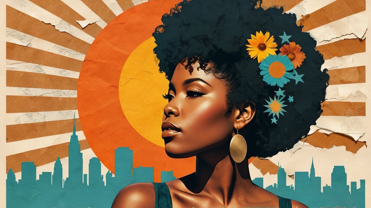 Vibrant Portrait of a Woman with Afro and Flowers