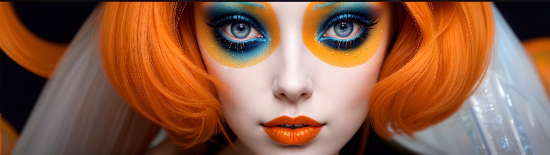 Portrait of a model with vibrant orange hair and makeup