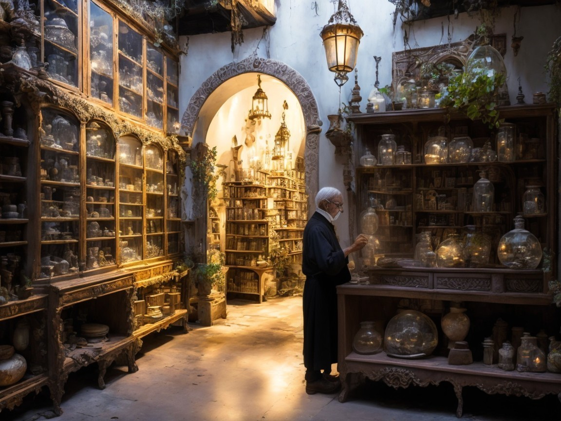 Antique shop filled with vintage artifacts and curiosities